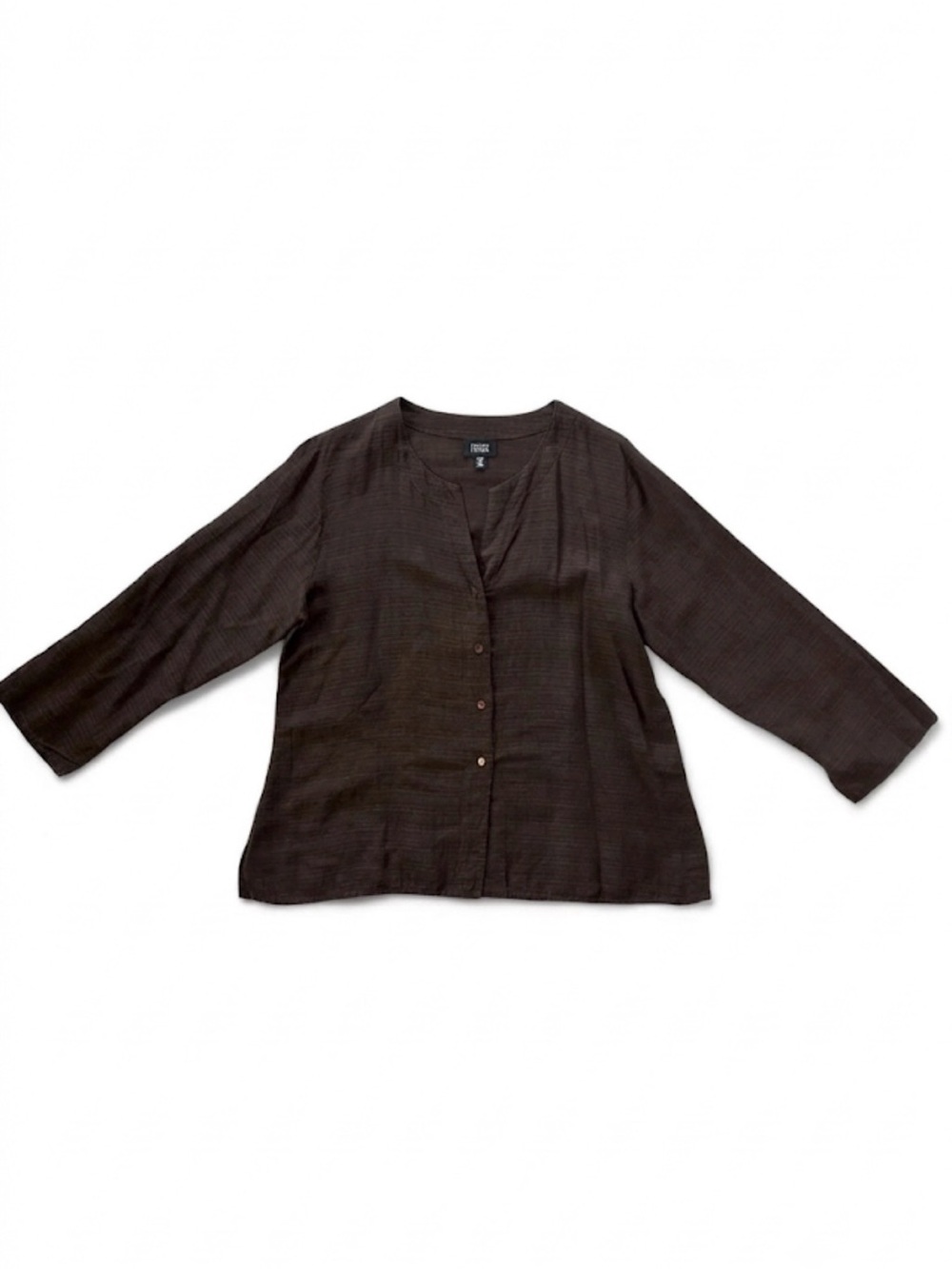 Eileen Fisher Brown Linen Viscose Button Front Blouse Top Size L